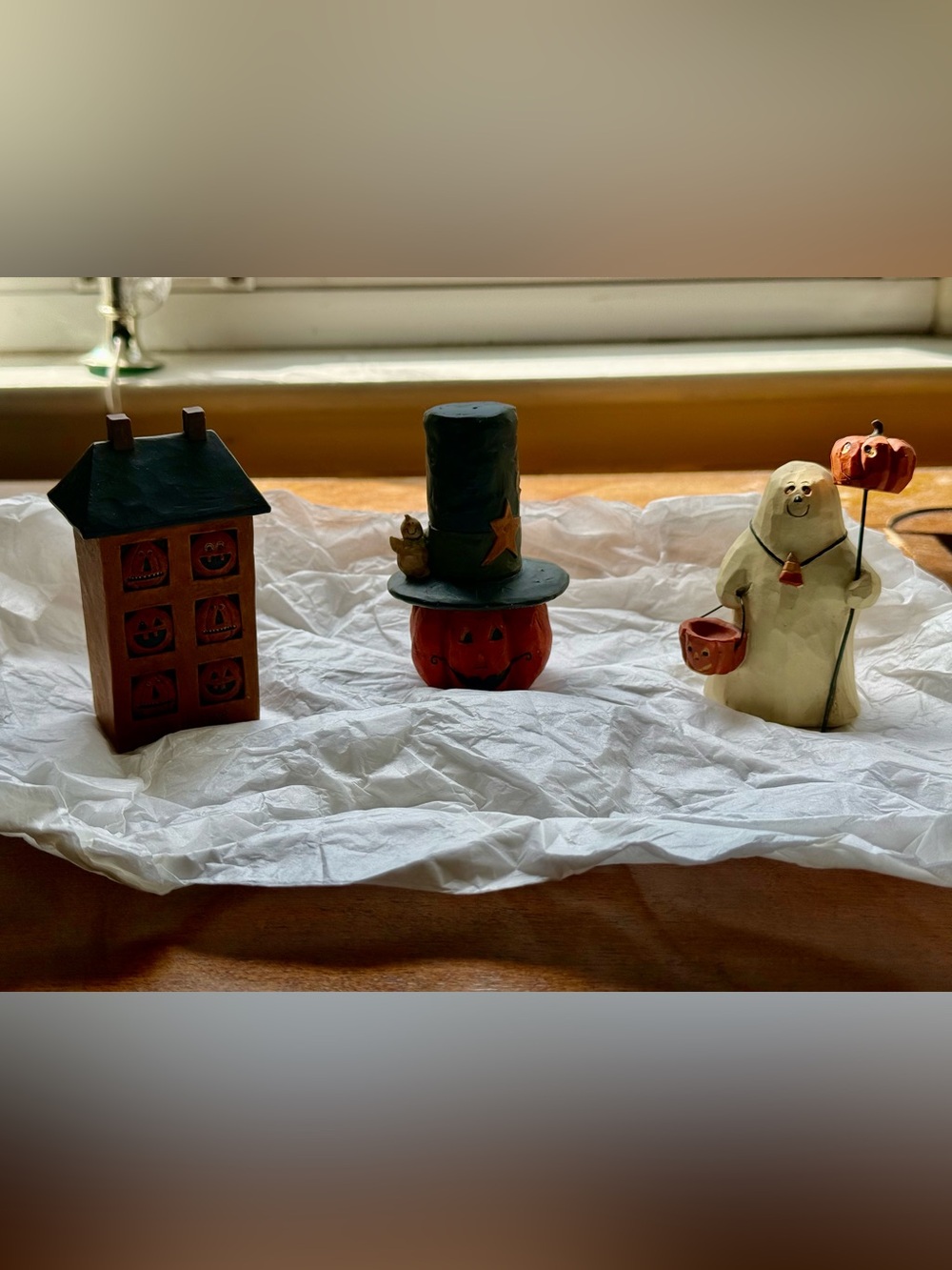 Handcrafted Halloween Decorative Set - Orange Black White Miniature Figures